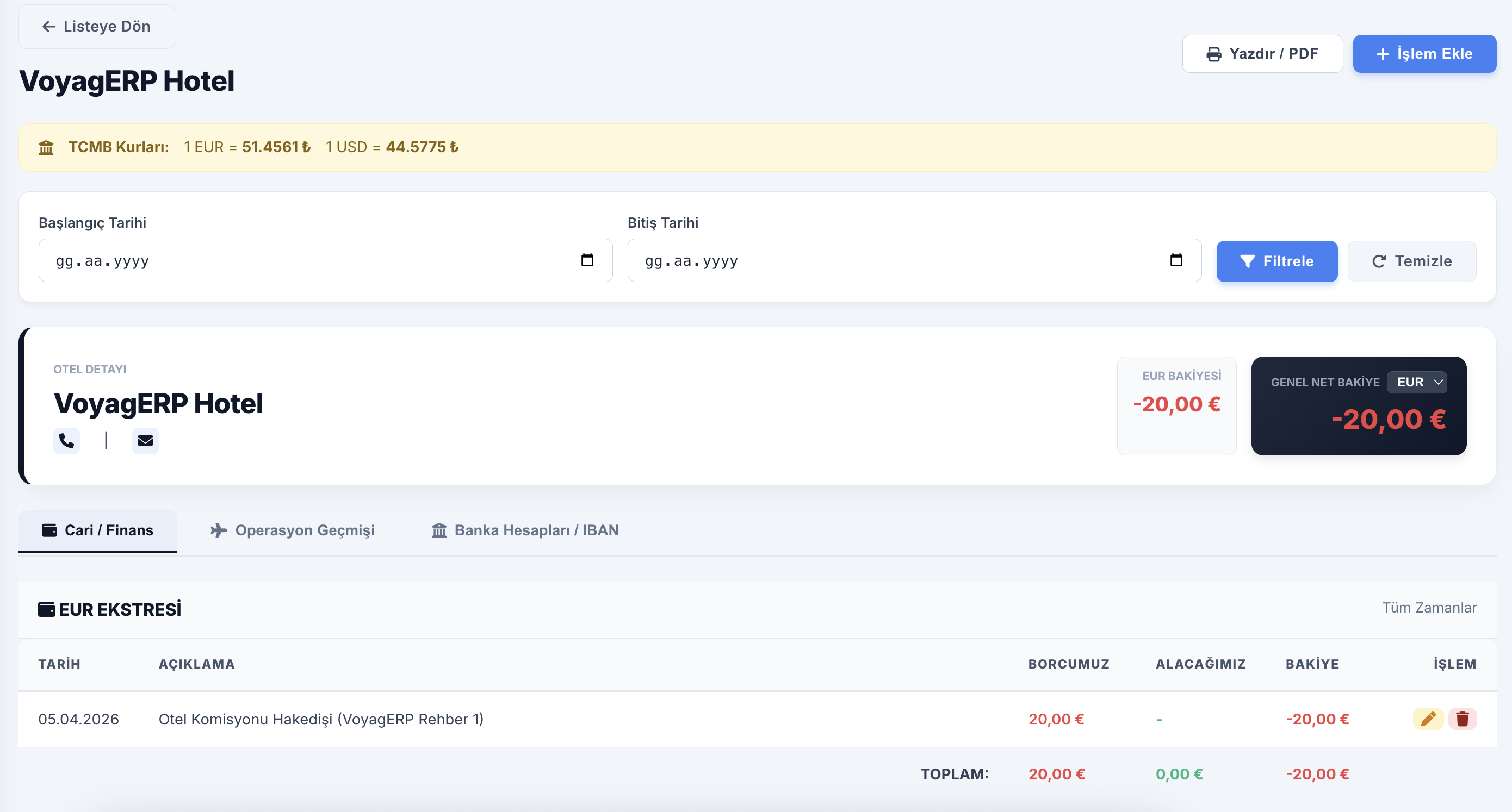 VoyagERP Muhasebe Detayları