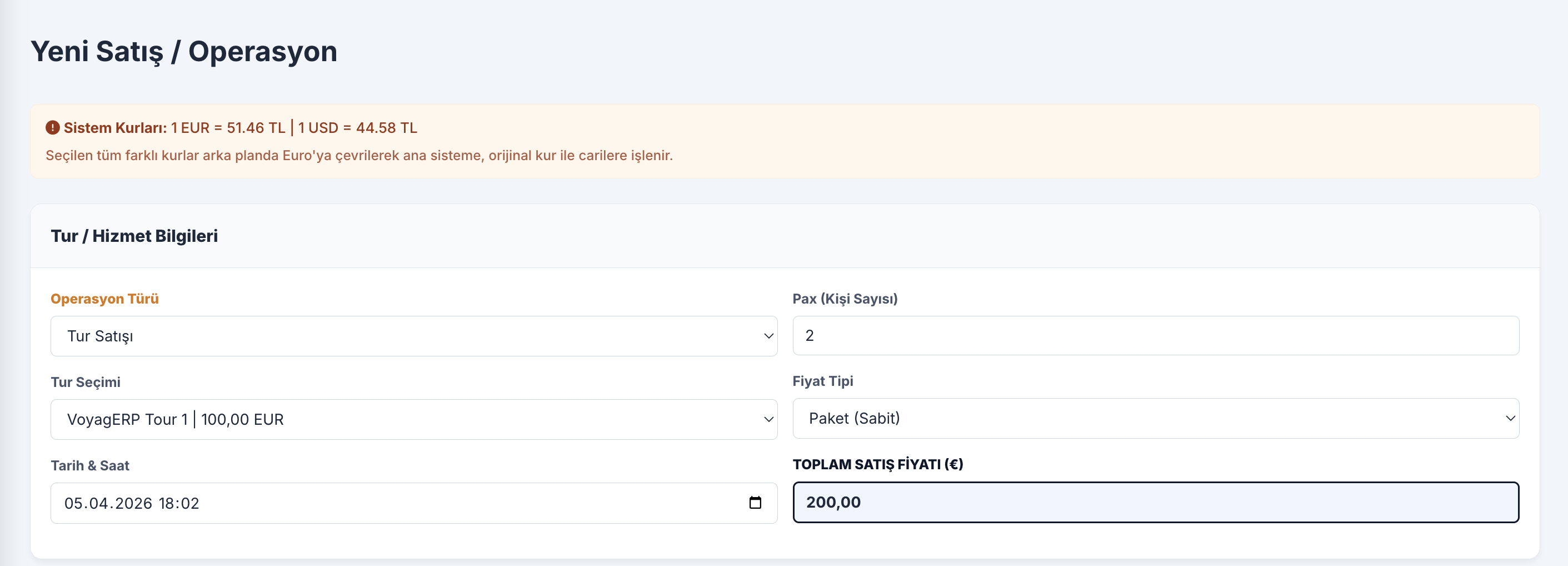 VoyagERP Tur Başlangıç Ekranı