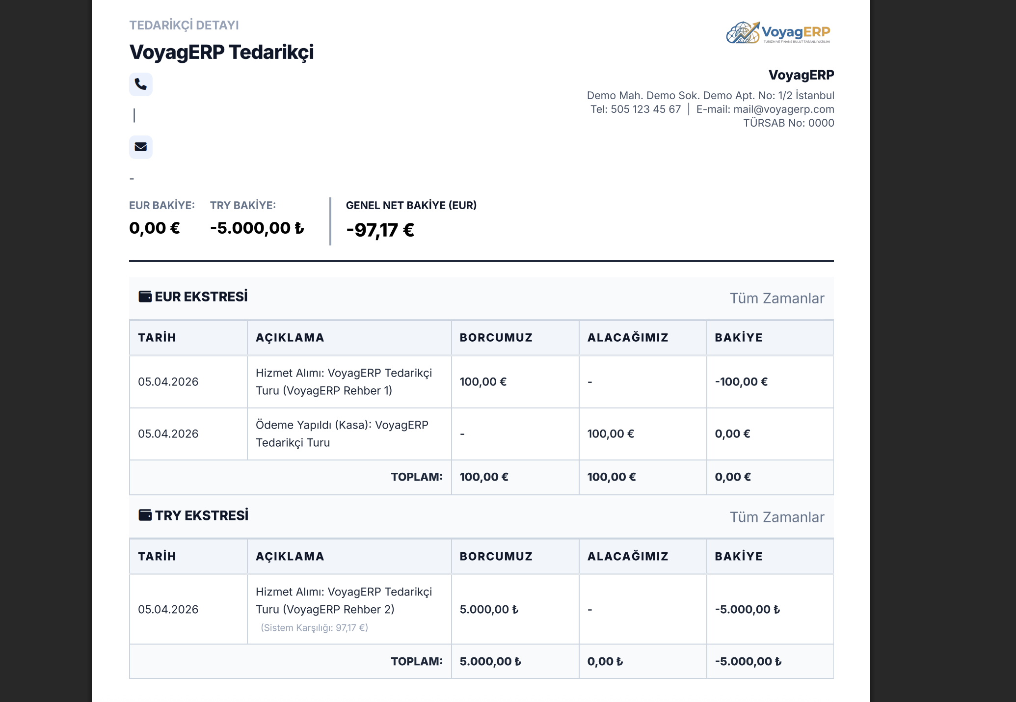 VoyagERP PDF Teklif ve Excel Raporları
