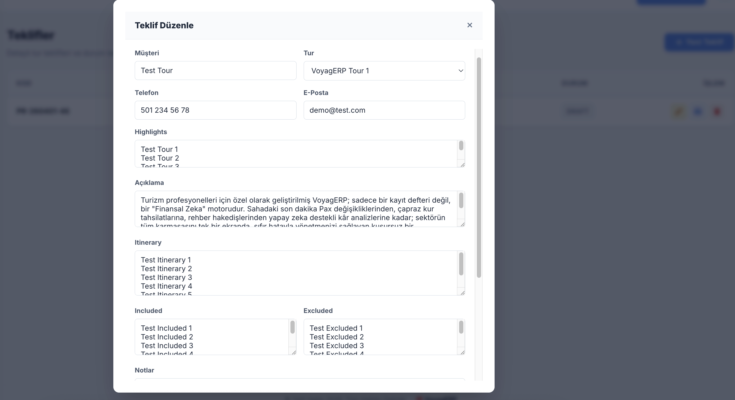 VoyagERP Özel Teklif Oluşturma