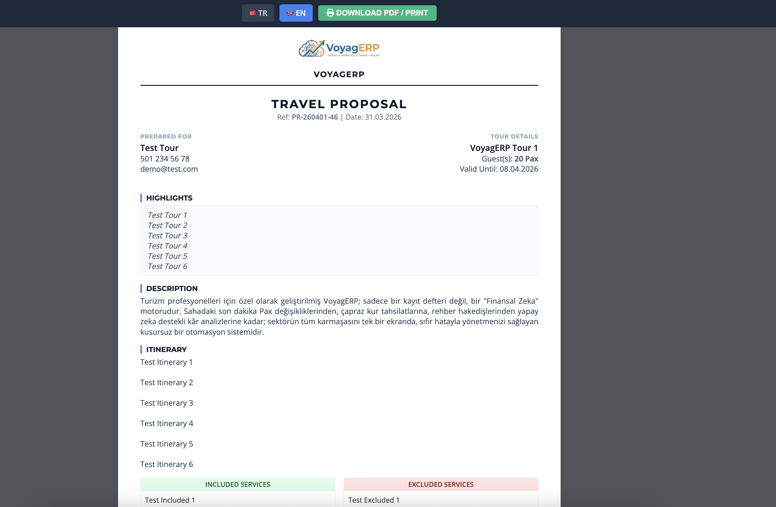 VoyagERP Teklif PDF Görüntüsü