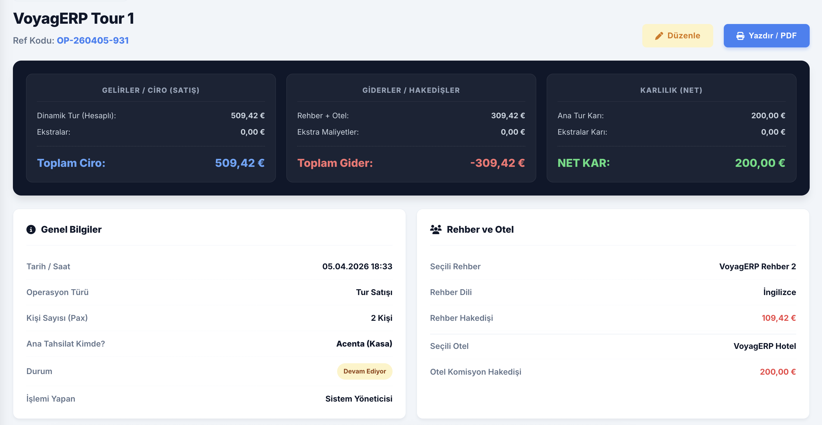 VoyagERP Operasyon ve Hızlı Satış Ekranı